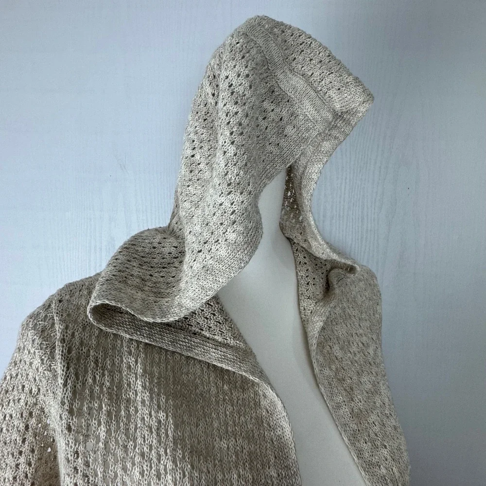 Sigrid Olsen Women Open Knit‎ Hooded Cardigan Coastal Sweater Beach Preppy Sz M